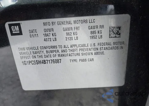 2011 Chevrolet Cruze Ls from USA, damaged, VIN 1G1PC5SH4B7176087